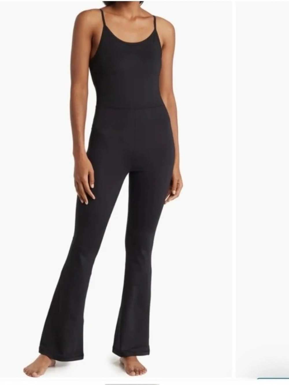 Yogalicious Black Spaghetti-Strap Wide-Leg Jumpsuit